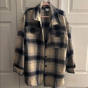 Time and Tru Blue and Cream Plaid Jacket
